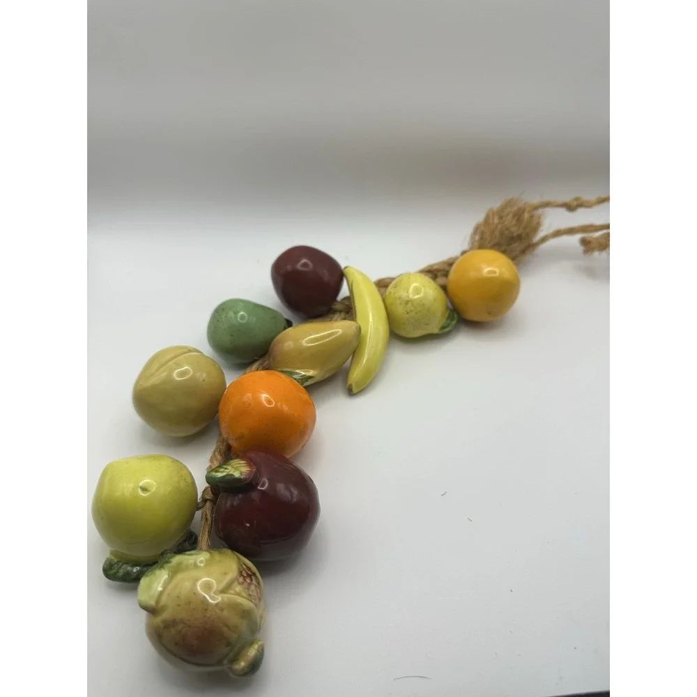 MCM Kitsch Ceramic Hanging Mixed Fruit Bunch Braided Rope 22